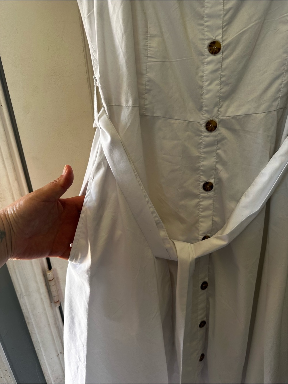 Ashley Stewart Off-Shoulder White Button-Front Midi Dress with Belt- 18/20 NWOT - Picture 4 of 5